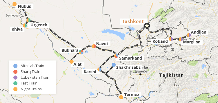 Uzbekistan Railways map