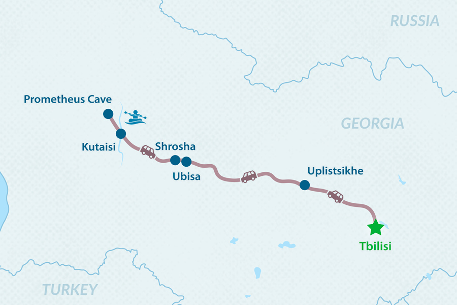 4-day Rafting Tour in Georgia: down the Rioni River Map