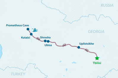 4-day Rafting Tour in Georgia: down the Rioni River Map