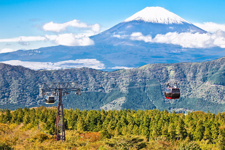 Ropeway and View of Mountain Fuji from Owakudani, Hakone