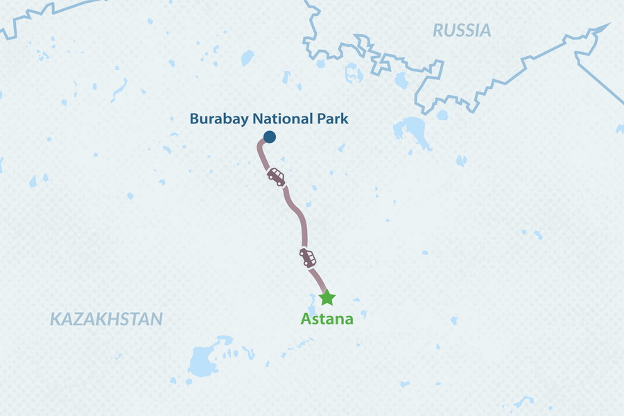 One-day Burabay National Park Tour Map