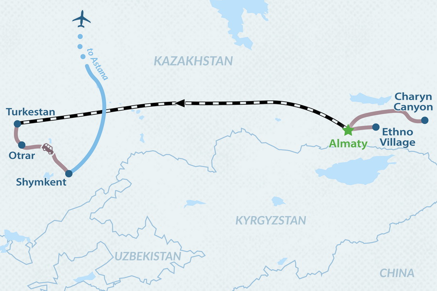 8-day Kazakhstan Classic Tour Map