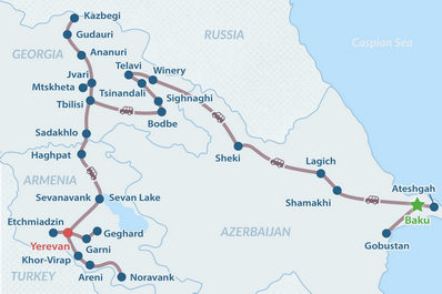 16-tägige Kaukasus Gruppenreise 2026-2027- auf Englisch Reiseroutenkarte