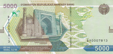 5000 uzbek sum, front