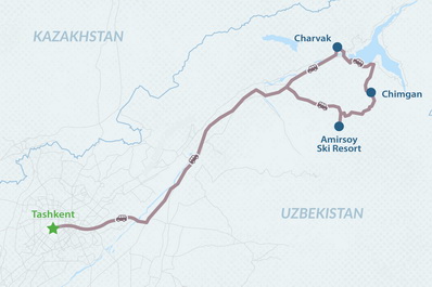 One-day Chimgan and Charvak Winter Tour Map
