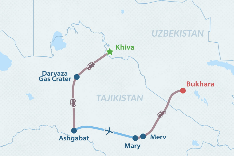 4-day Extension Tour to Turkmenistan Map
